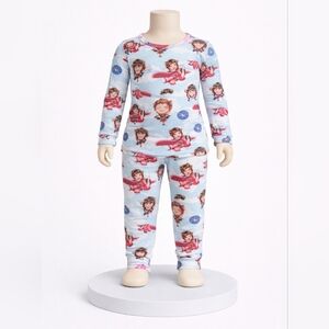 Posh Peanut Light Blue & Pink Cartoon Plane Pajama Top